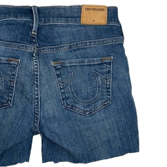 True Religion Cora Women's cut off Distressed Denim Blue Jean Shorts size 25 - Picture 6 of 12
